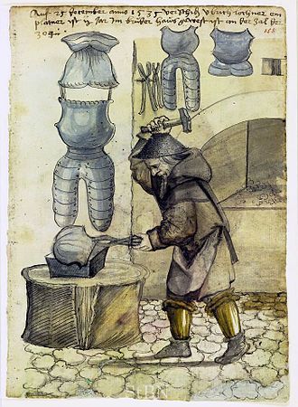 Historic image of medieval man making armor 