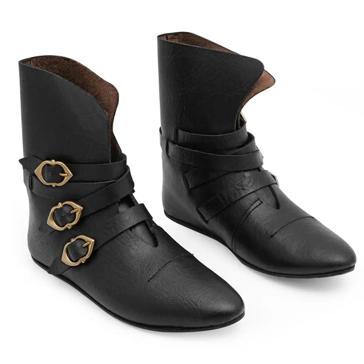Leather Boots With Three Brass Buckles