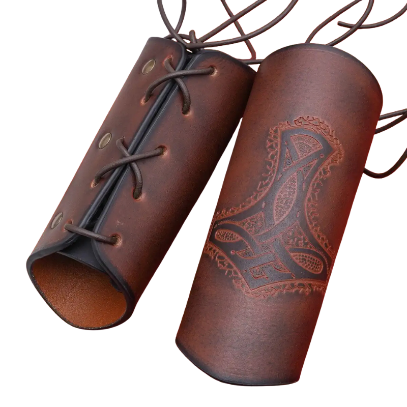 Leather Bracer with Mjolnir Embossing