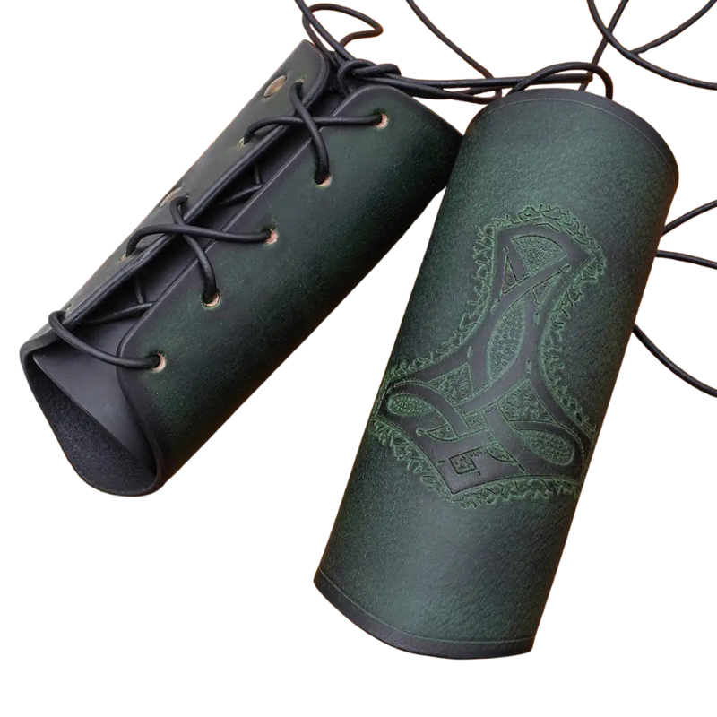 Leather Bracer with Mjolnir Embossing
