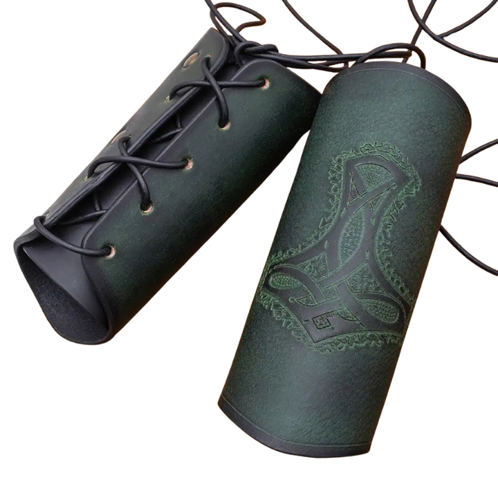 Leather Bracer with Mjolnir Embossing
