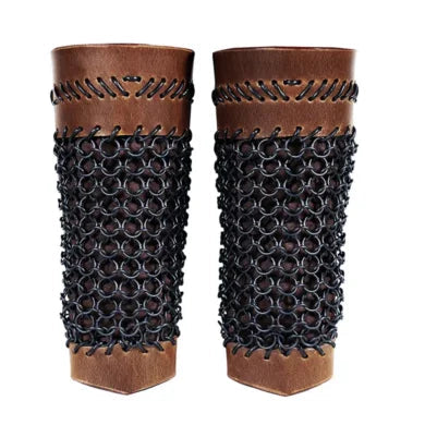 Leather Arm Bracer Set With Steel Chainmail