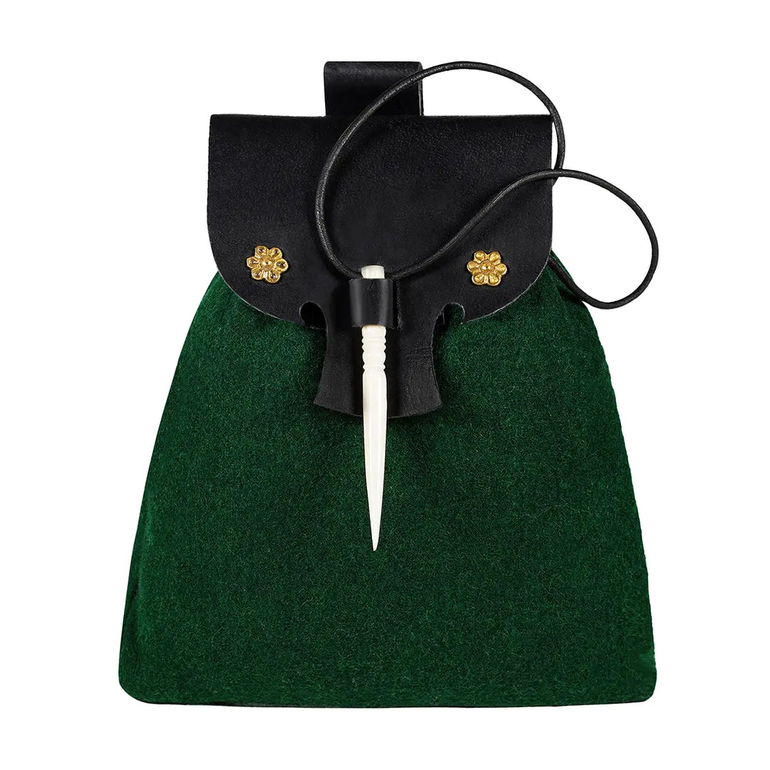 Canvas and Leather Belt Pouch with Bone Pin Closure