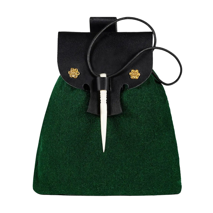 Canvas and Leather Belt Pouch with Bone Pin Closure