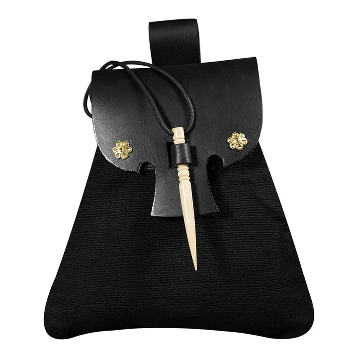 Canvas and Leather Belt Pouch with Bone Pin Closure