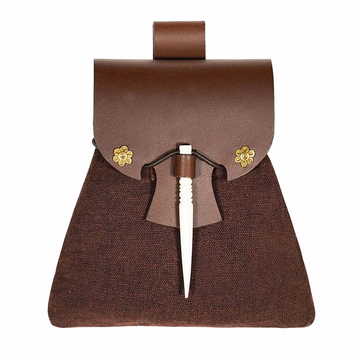 Canvas and Leather Belt Pouch with Bone Pin Closure