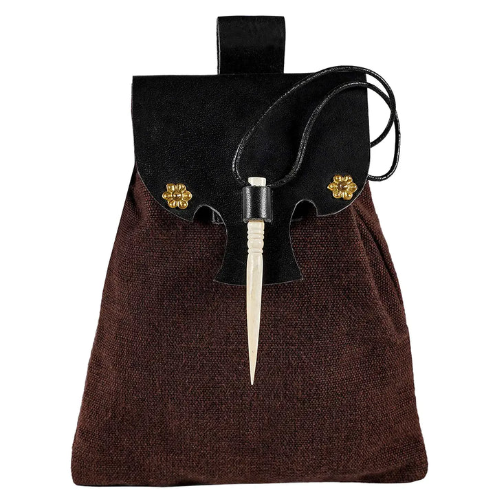 Canvas and Leather Belt Pouch with Bone Pin Closure