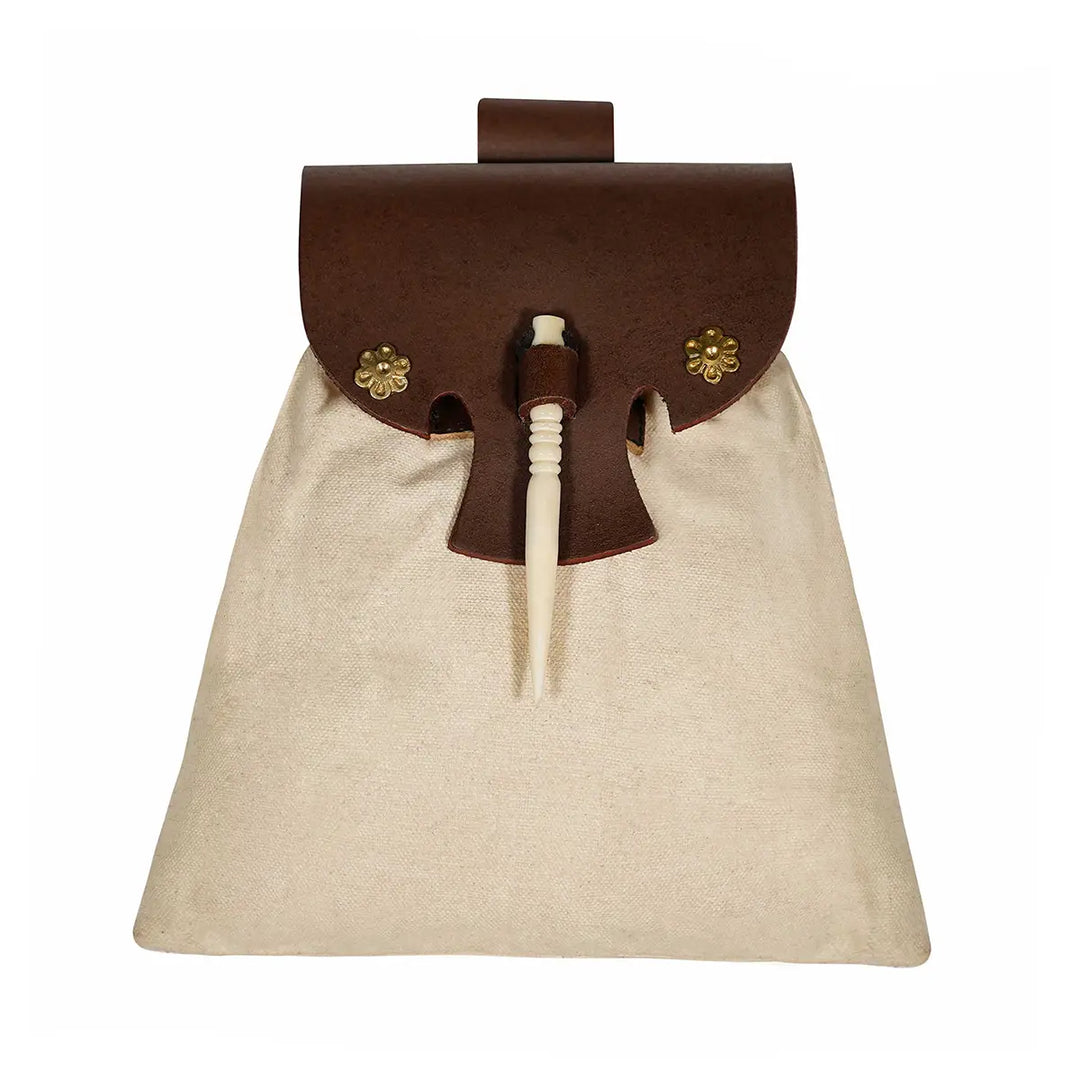 Canvas and Leather Belt Pouch with Bone Pin Closure
