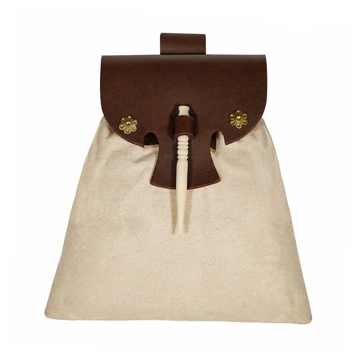 Canvas and Leather Belt Pouch with Bone Pin Closure
