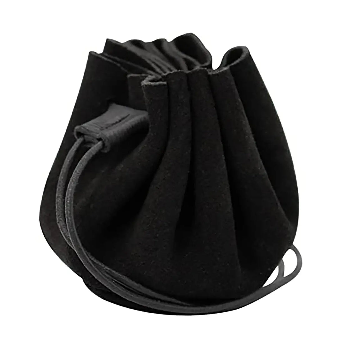 Suede Drawstring Circle Pouch with Leather Toggle -  Small