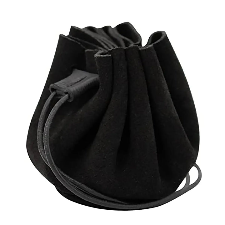 Suede Drawstring Circle Pouch with Leather Toggle -  Small