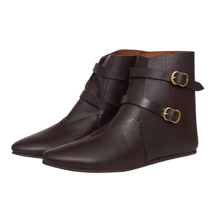 Leather Ankle Boots With Two Brass Buckles