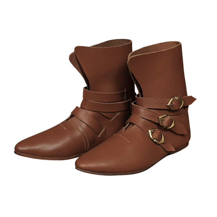 Leather Boots With Three Brass Buckles