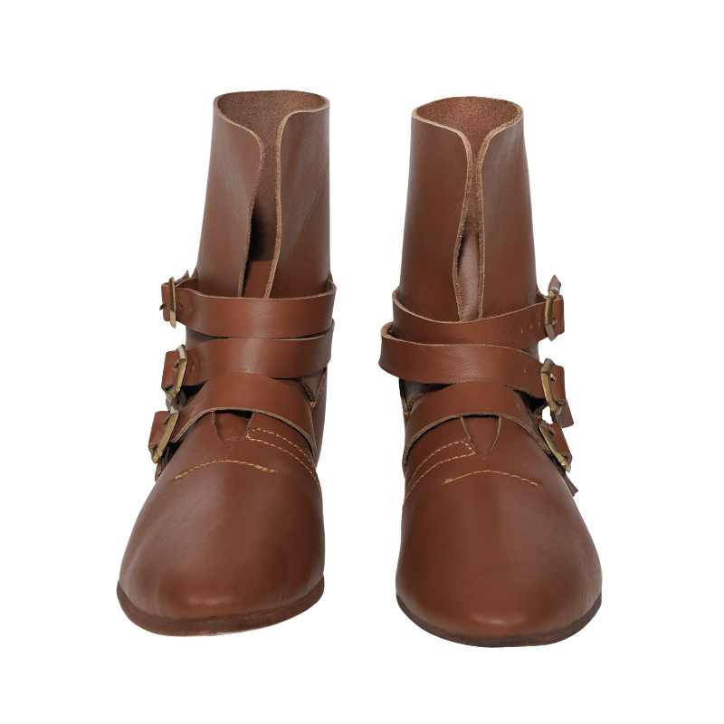 Leather Boots With Three Brass Buckles