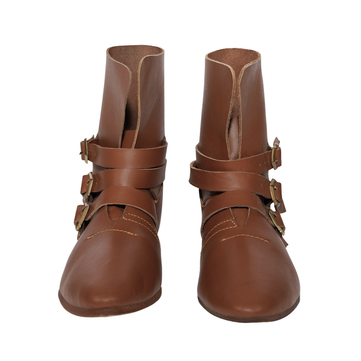Leather Boots With Three Brass Buckles